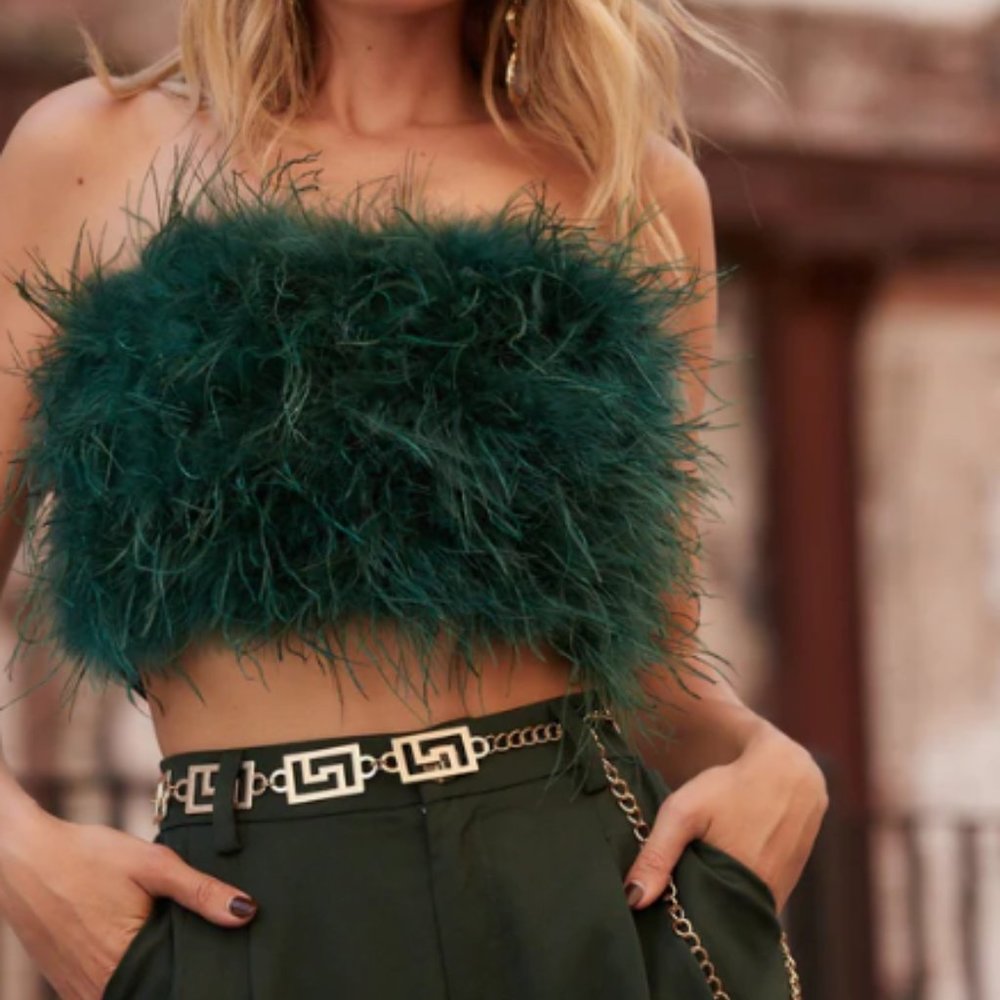 Chanel Emerald Faux Feather Top